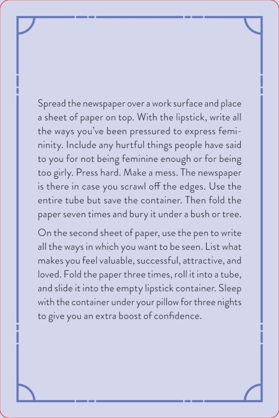 Instructions for a DIY project involving lipstick, newspaper, and paper on a light blue background.