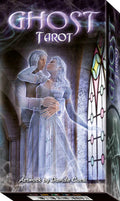 Ghost Tarot card box with a couple embracing in front of a stained glass window.