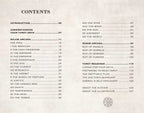 Table of contents for a tarot deck on a textured beige background