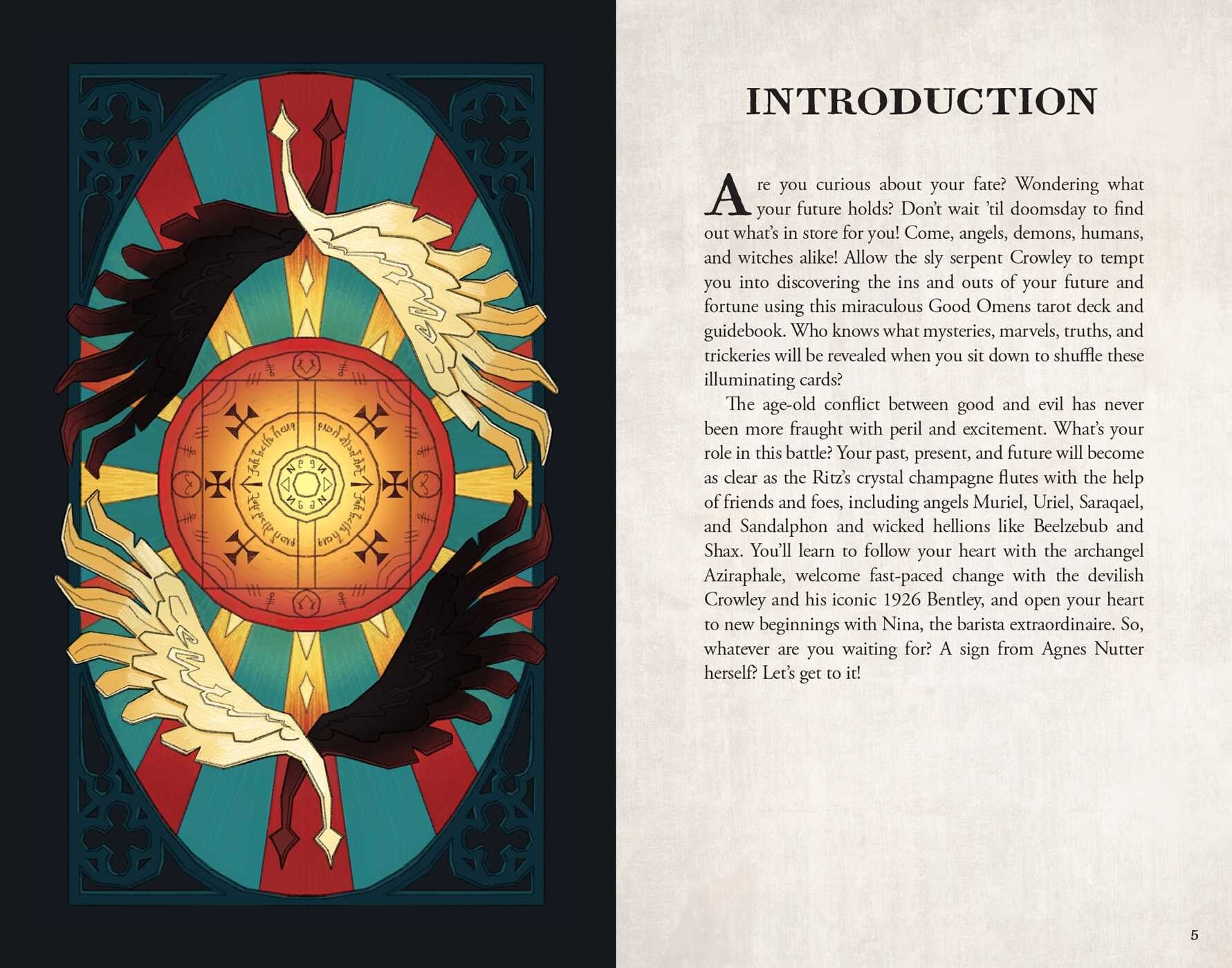 Book page with illustration of a dragon and text on a black background