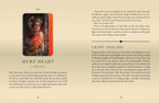 Card from a tarot deck with an illustration of a person holding a heart, accompanied by text.