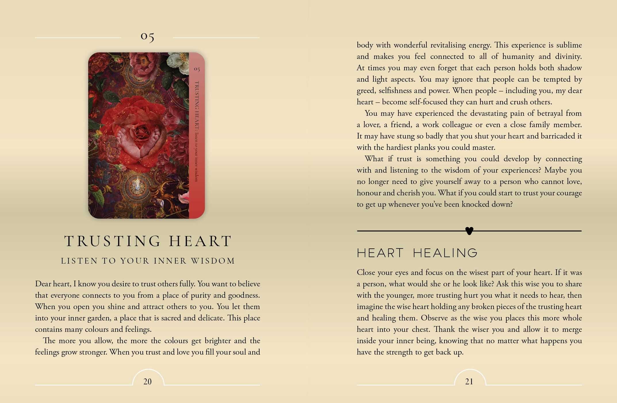 Book page with a colorful illustration of a heart and text on a beige background