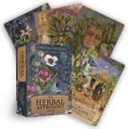 Three card decks from Adriana Ayales' Herbal Astrology Oracle on a white background