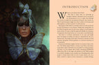 Book open to an introduction page with a cover illustration of a person with butterfly wings.