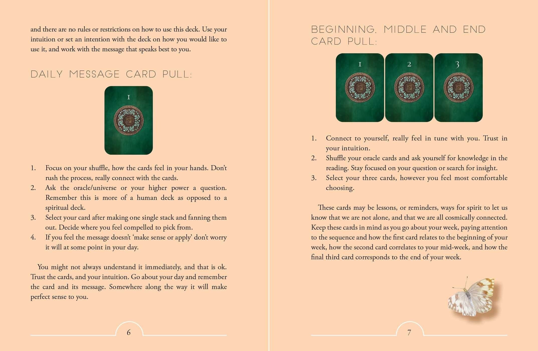 Instructions for using a tarot deck with cards displayed on a beige background