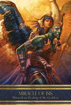 Illustration of a warrior with Egyptian-themed armor and headdress, holding a spear, with text 'Miracle of Isis' at the bottom.