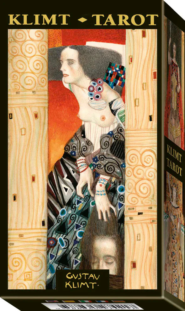 Klimt Tarot card box with stylized portrait and geometric design
