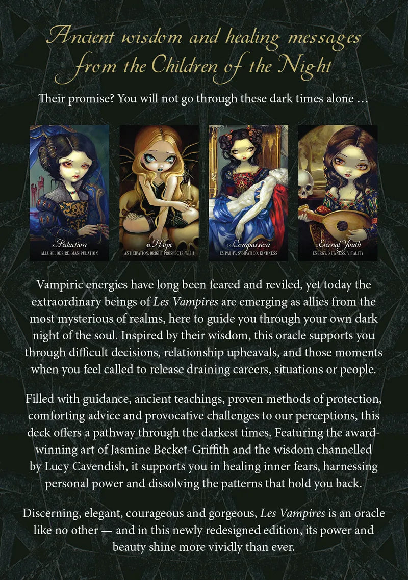 Four illustrated cards with characters and text on a dark background