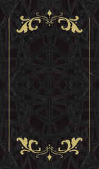 Decorative black and gold patterned design on a black background