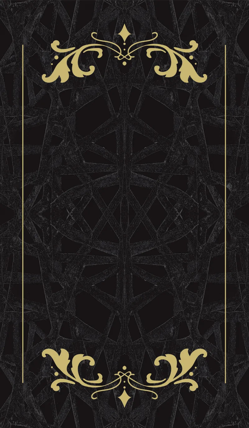 Decorative black and gold patterned design on a black background