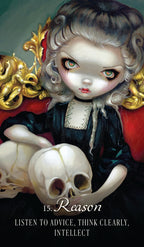 Artistic depiction of a character with a skull, wearing a crown, with text '15. Reason' at the bottom.