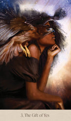 Artistic depiction of a person with an eagle headpiece against a starry sky, labeled '3. The Gift of Yes'.