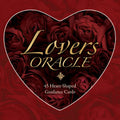 Heart-shaped arrangement of red roses with 'Lovers Oracle' text on a red background