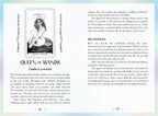 Tarot card description with 'Queen of Wands' illustration and text on a light blue background