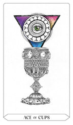 Ace of Cups tarot card with ornate goblet and multicolored triangle