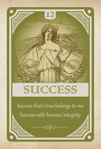 Vintage-style 'Success' card with a woman's portrait and text on a beige background