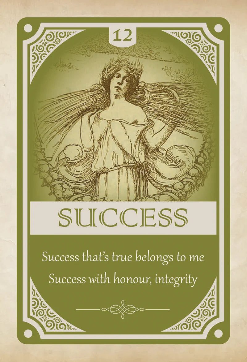 Vintage-style 'Success' card with a woman's portrait and text on a beige background