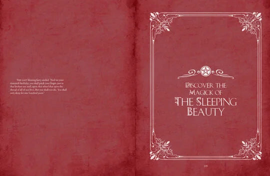 Decorative book cover with 'The Sleeping Beauty' title on a red background