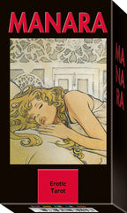 Manara Erotic Tarot box with illustration of a woman and 'Manara' branding.