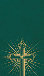 Decorative gold cross on a teal background