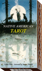 Native American Tarot card box with artwork of a moonlit forest scene.