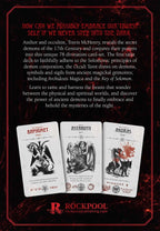 Three tarot cards with illustrations and text on a dark background, featuring the brand 'Rockpool'.