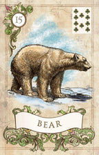 Vintage-style illustration of a bear on a card with decorative elements and text.