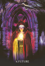 Figure in a red robe holding a glowing orb in a gothic architectural setting with '4. Future' text.