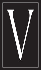 White letter 'V' on a black background