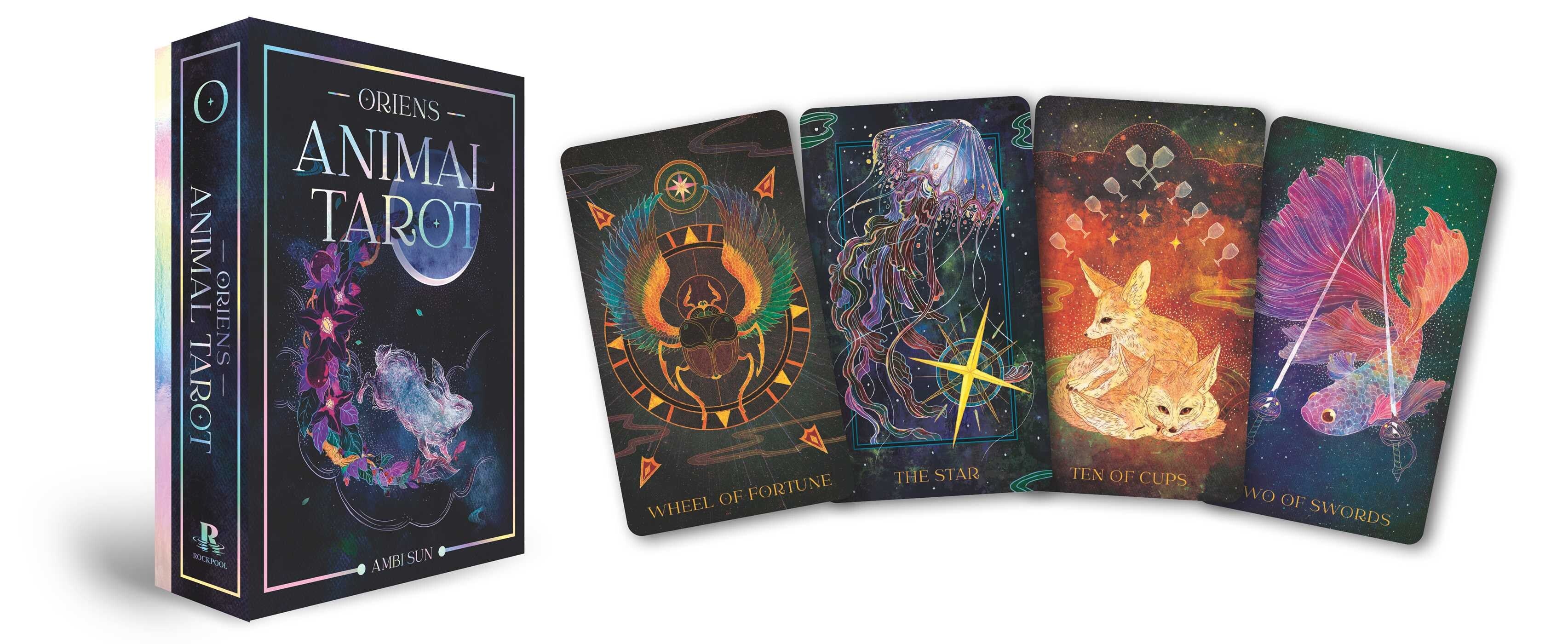 Orion's Animal Tarot card set with colorful tarot cards and packaging.