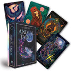 Oriens Animal Tarot cards with colorful designs and a box labeled 'Oriens Animal Tarot'.