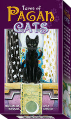 Box of Tarot of Pagan Cats with a black cat illustration on a purple background