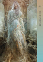Figure in a long, flowing dress with a mystical background, possibly from a book cover titled 'The Departure'.