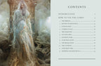 Card from a tarot deck with an angelic figure and a table of contents on the right.
