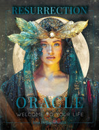 Cover of 'Resurrection Oracle' with a woman in a mystical costume against a moonlit sky.