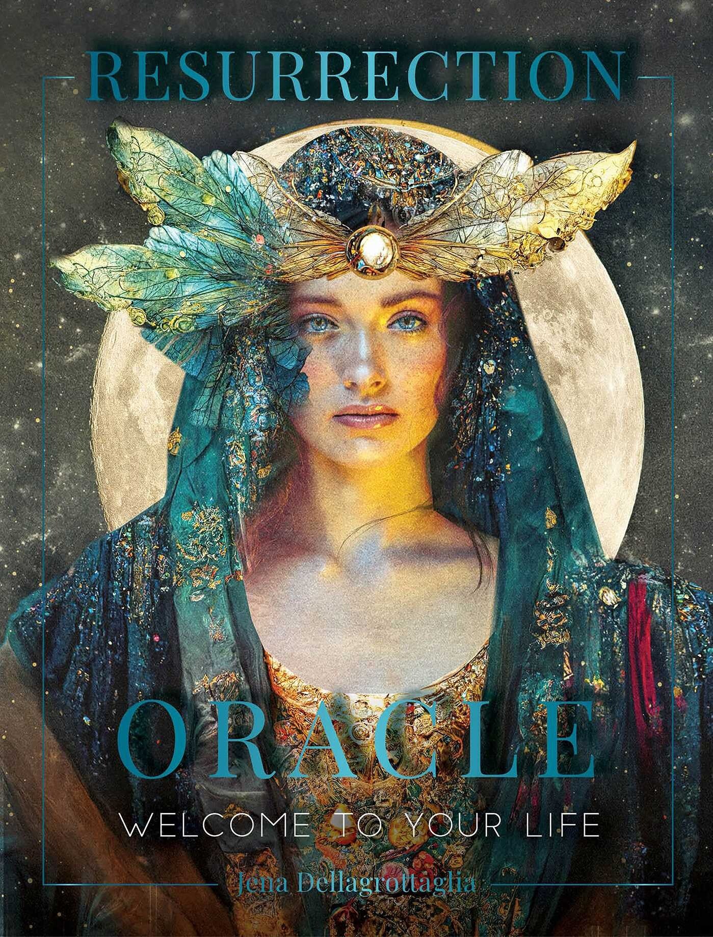 Cover of 'Resurrection Oracle' with a woman in a mystical costume against a moonlit sky.