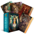Resurrection Oracle cards with colorful designs and a prominent blue card.