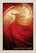 Artistic depiction of a phoenix with red and gold colors on a textured beige background.