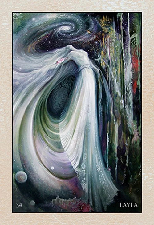 Artistic depiction of a swirling galaxy with celestial elements on a textured beige background.