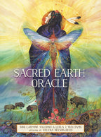 Cover of 'Sacred Earth Oracle' with a person holding a butterfly and nature elements.