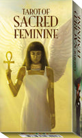 Tarot of Sacred Feminine packaging with an angelic figure holding an ankh symbol.