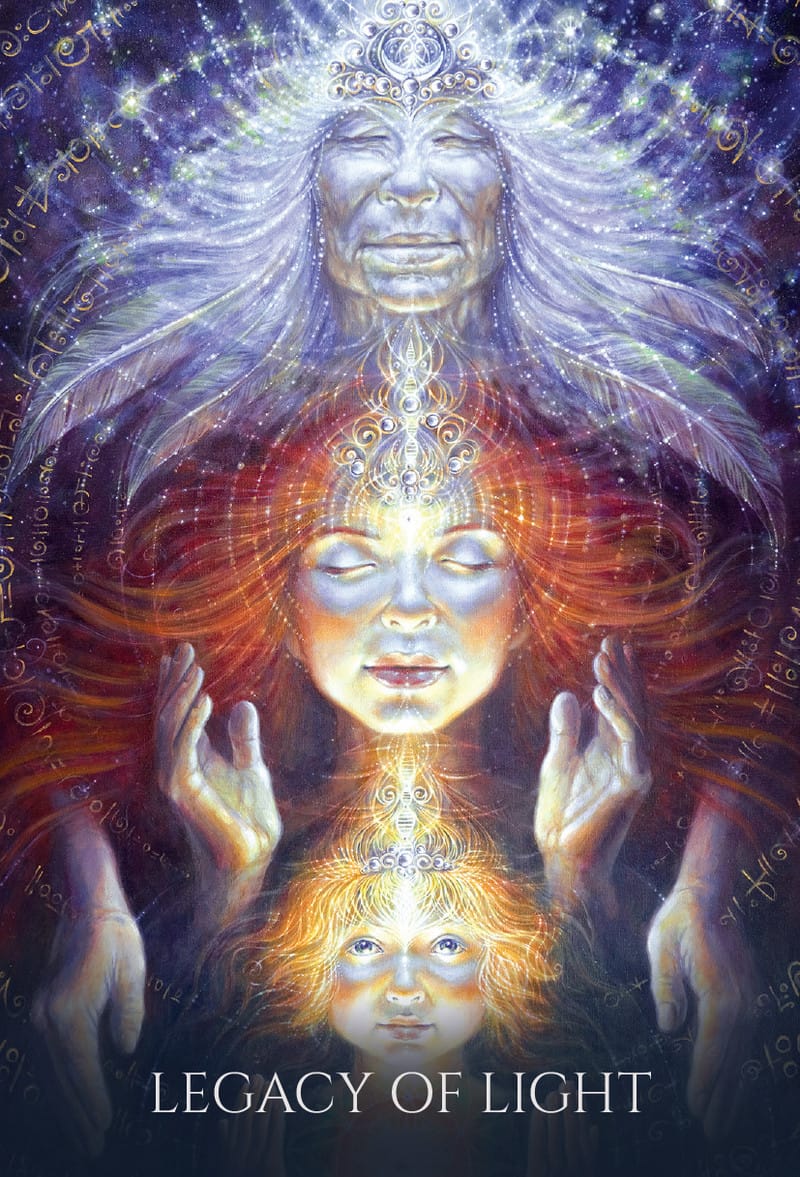 Artistic depiction of a spiritual figure with glowing elements and 'Legacy of Light' text.