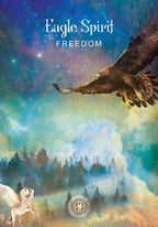 Eagle flying over a forest with a mystical background, titled 'Eagle Spirit Freedom'.