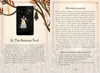 A printed booklet or book spread with two illustrated panels on the left and columns of text on the right, titled 'Diviner meaning' and 'The Autumn Fool,' on a beige background with decorative border details.