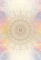Decorative gold pattern on a pastel gradient background