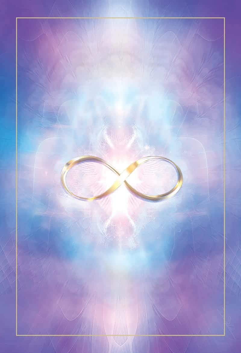 Gold infinity symbol on a colorful, abstract background