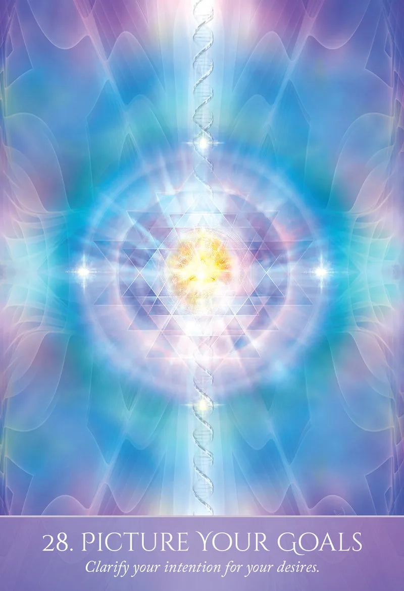 Colorful abstract design with a central light source and text about picturing goals.