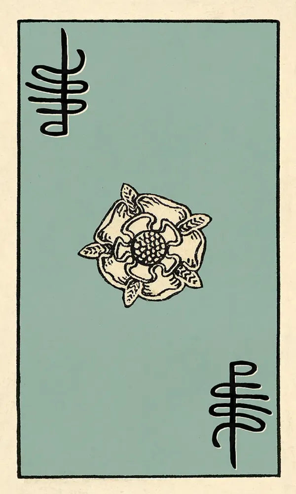 Card with a rose symbol on a light blue background