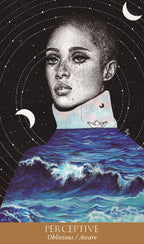 Artistic depiction of a person with a stylized ocean and celestial elements on a dark background.