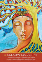 Artistic depiction of a woman's face with tree-like branches and text about creative cocooning.